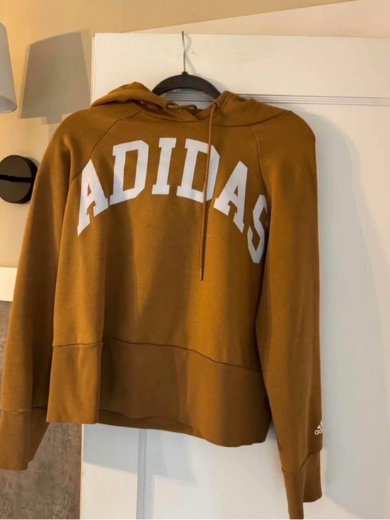 adidas Tops - Adidas Mustard Brown Hooded Sweatshirt with White Logo
